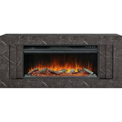Электрокамин напольный Line 42 SFT Stone Touch - Серый мрамор с очагом Vision 42 LOG LED