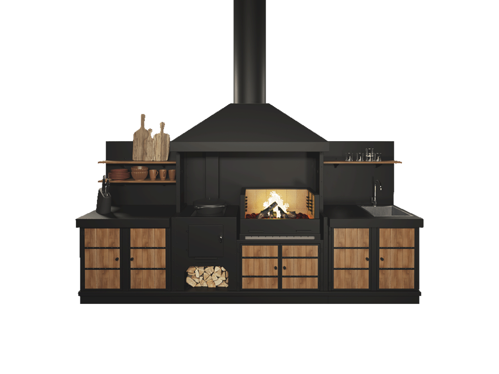 Прямой широкий барбекю-комплекс из металла OBSIDIAN с раковиной Прямой широкий барбекю-комплекс из металла OBSIDIAN с раковиной