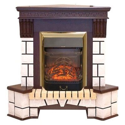 Электрокамин Real-Flame Stone Corner New STD/EUG AO с очагом Majestic s Lux BR